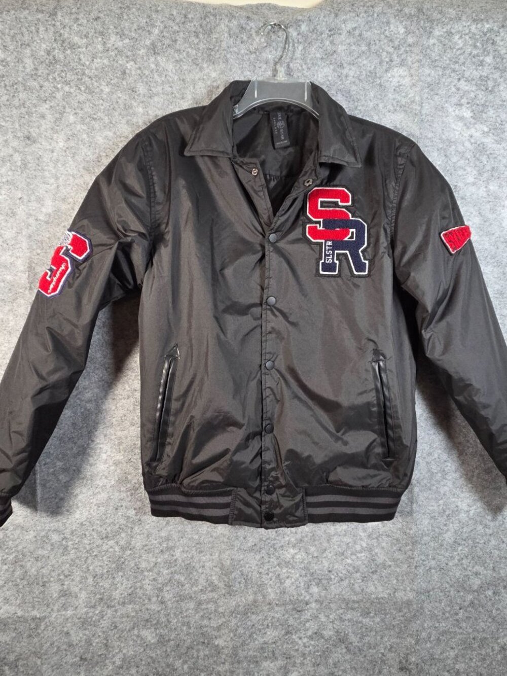Soul Star Varsity Y2K Jacket Men’s M Black Red Patch Bomber - Picture 2 of 10